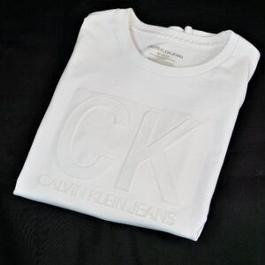 Calvin Klein Jeans T Shirt Youth Boys Size Medium 10-12 White Raised Logo